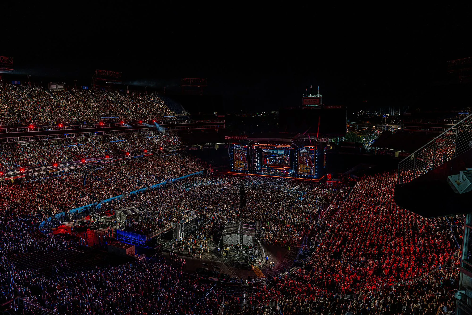 Nissan Stadium bowl completely full for the Last Call finale, stage glowing at the far end