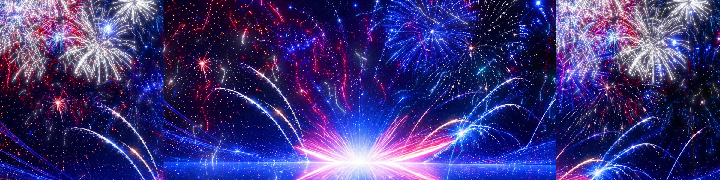 Miss America 2026 — red, white, and blue fireworks look on the full 5,632-pixel LED raster