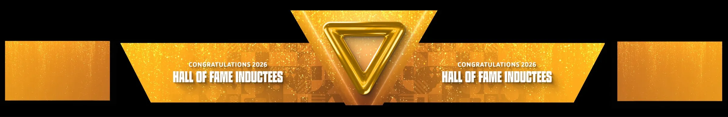 Masked raster preview of the Hall of Fame awards look — a gold 3D Y triangle and "Congratulations 2026 Hall of Fame Inductees" on gold wings