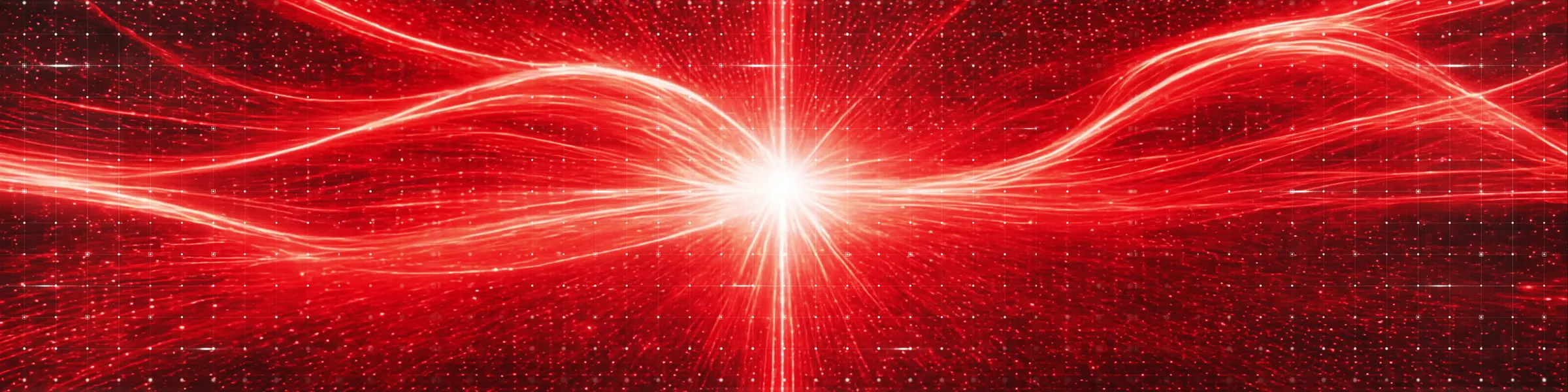 Red runway look — radiating red light trails over a starfield grid on the LED wall