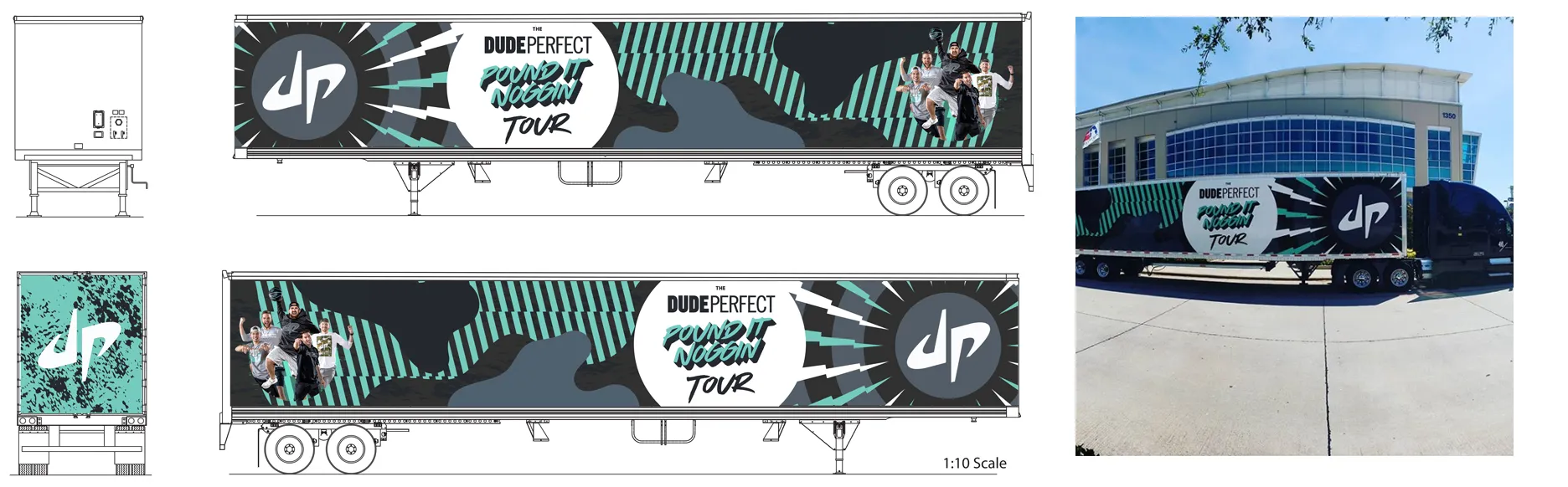 Dude Perfect tour bus design — wrap concept and final on-vehicle